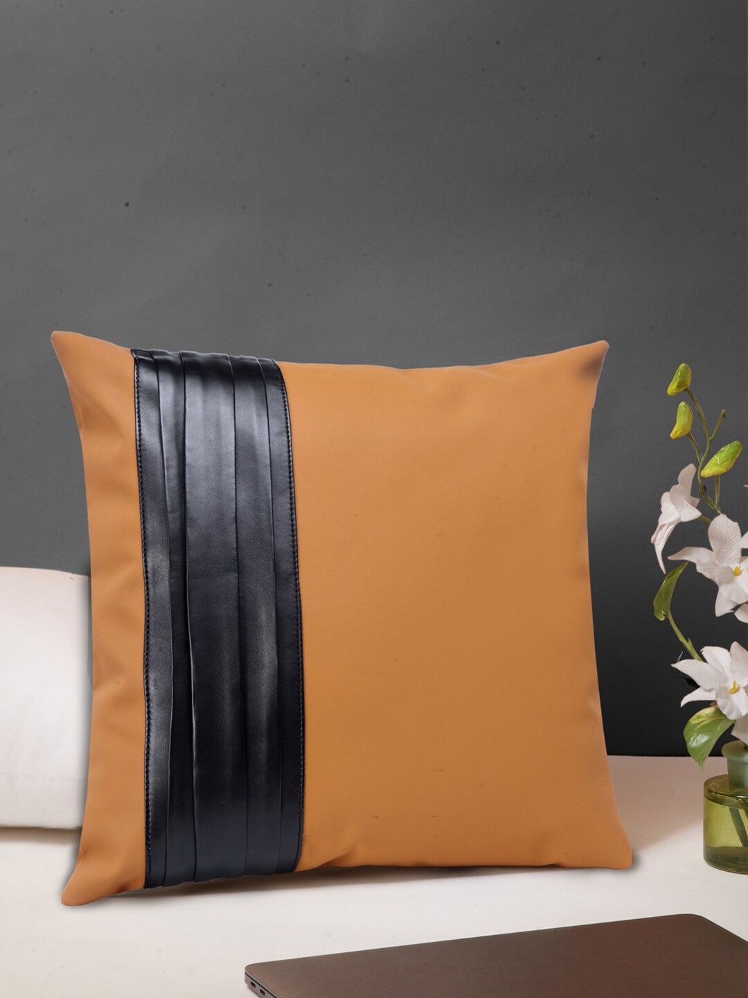 

IMUR Mustard Yellow & Black Square Cushion Covers