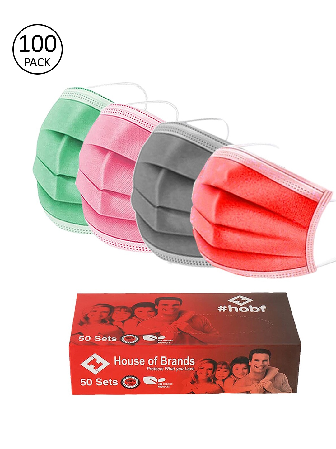

Swiss Design Pack Of 100 3-Ply Anti-Pollution Disposable Masks, Pink