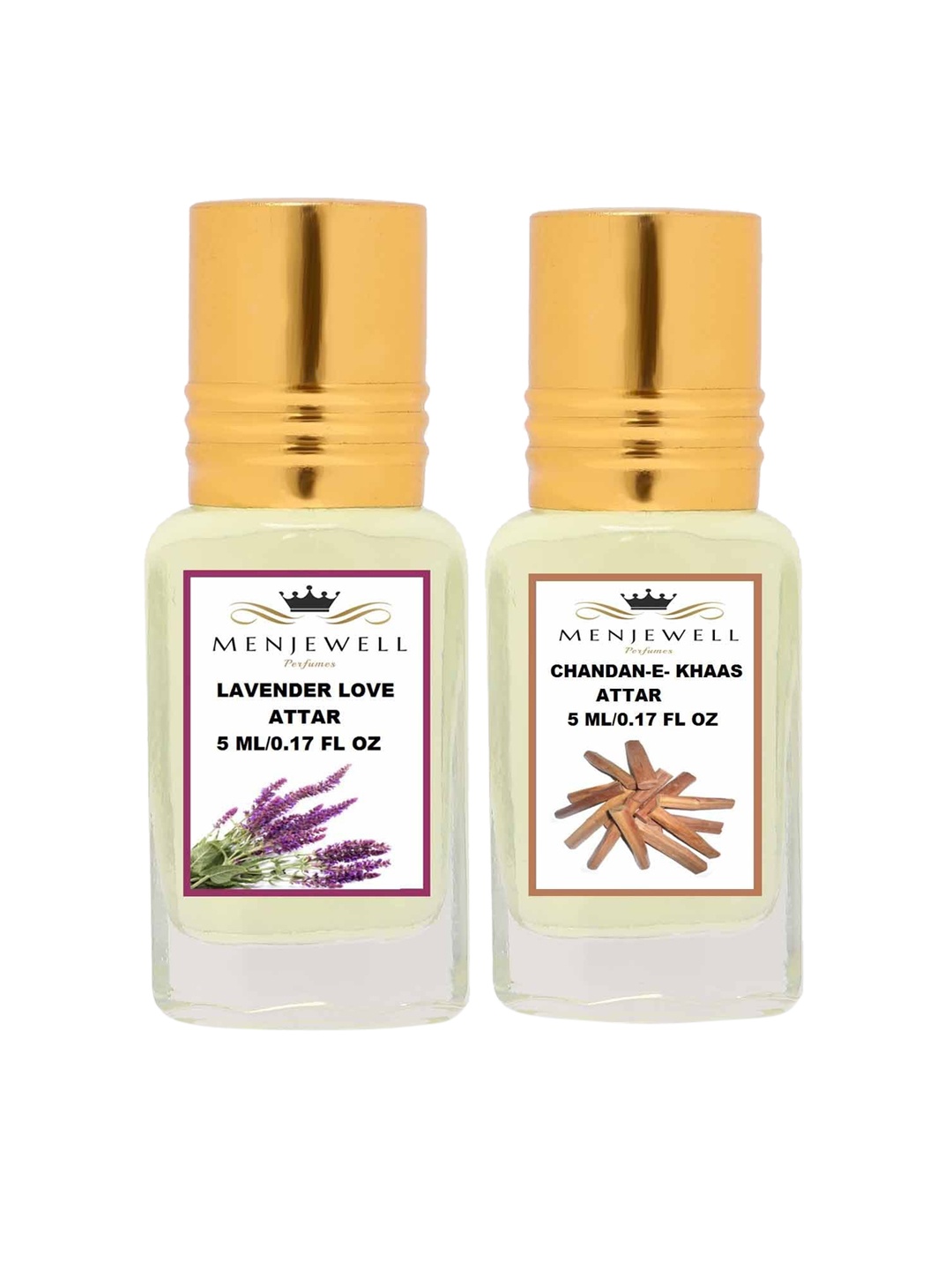 

Menjewell Set Of 2 Lavender Love & Chandan E Khaas Attar Perfume, Transparent