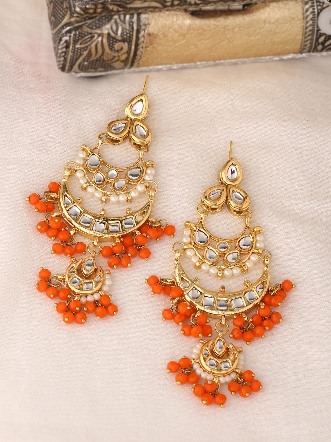 

Shoshaa Gold-Plated & Orange Contemporary Chandbalis Earrings