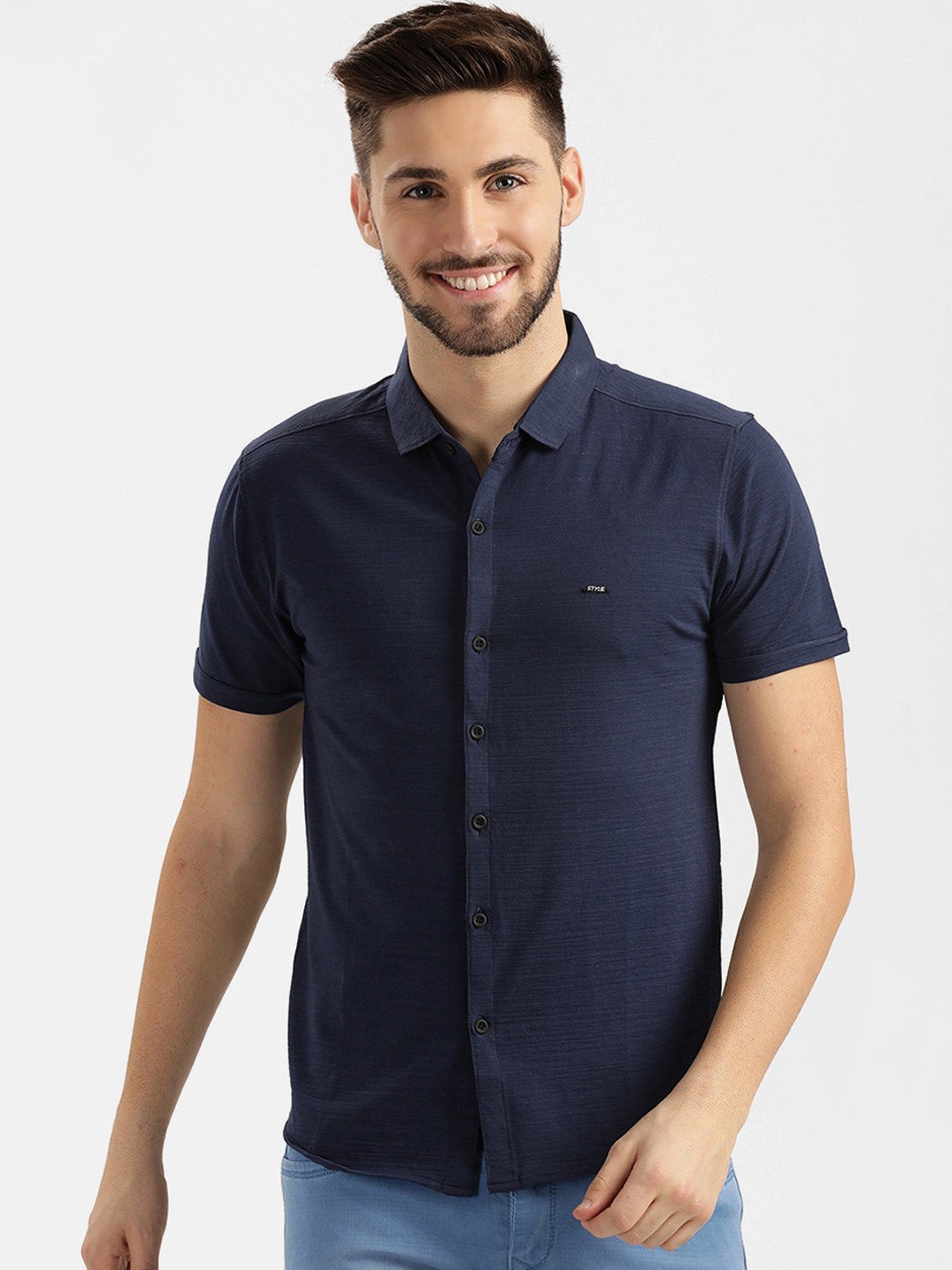 

V2 Value & Variety Men Navy Blue Slim Fit Casual Shirt