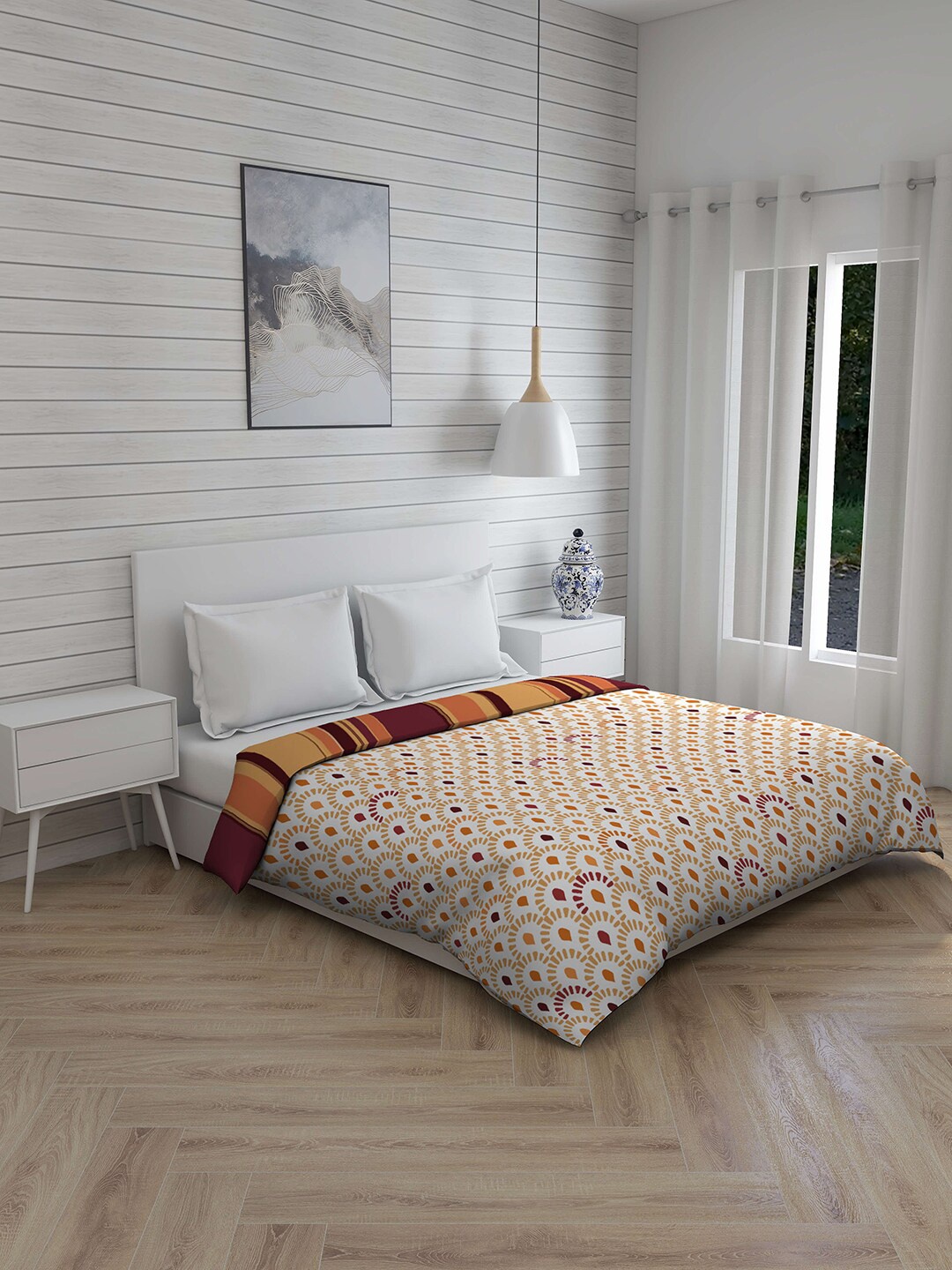 Layers White & Yellow Geometric AC Room 120 GSM Double Bed Comforter