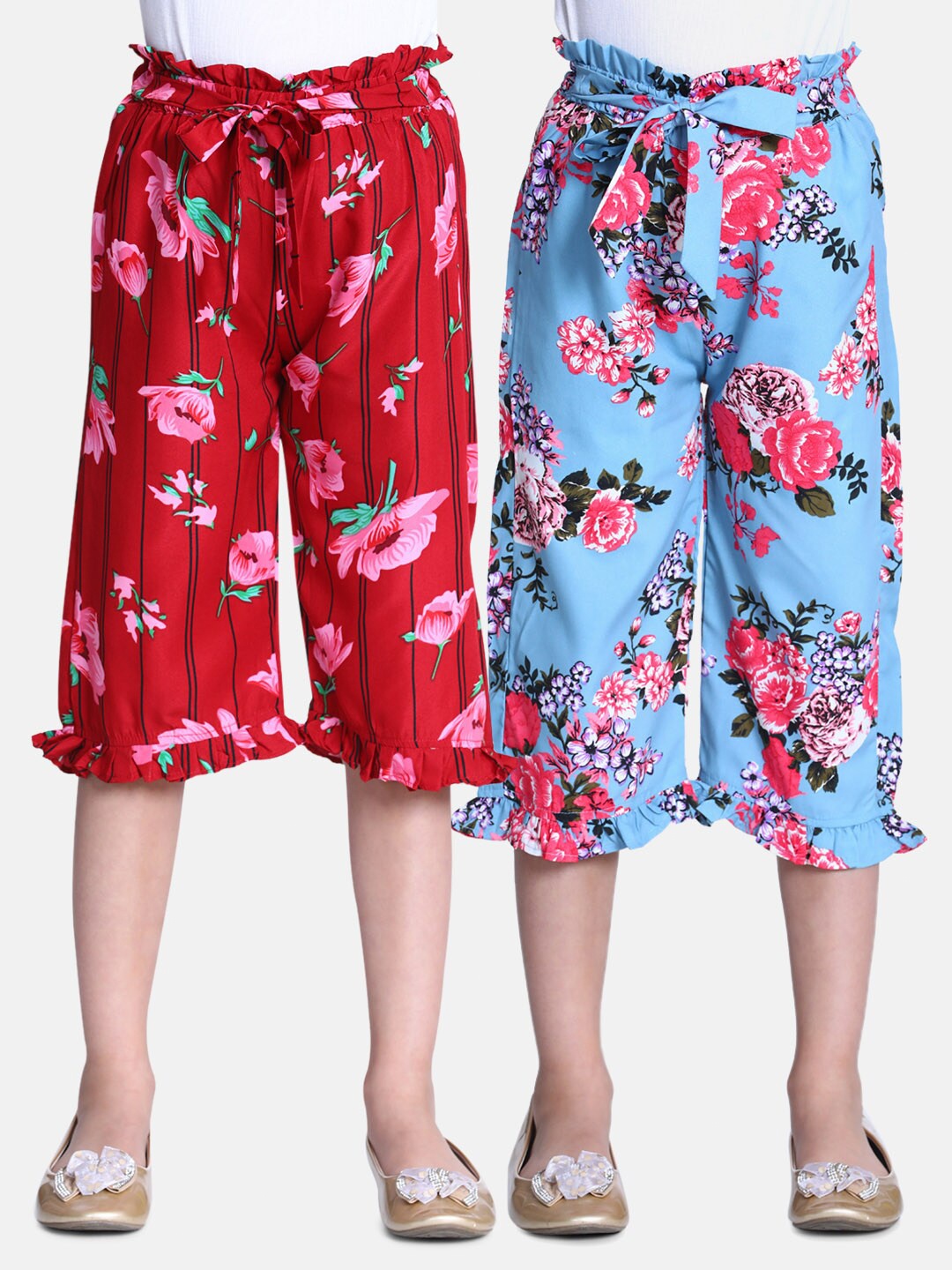 

Cutiekins Girls Pack of 2 Red & Blue Printed Capris