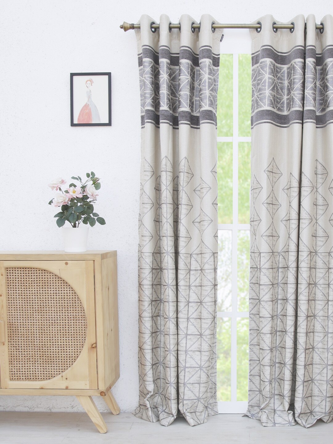 

Ariana Off White & Grey Geometric Room Darkening Door Curtain