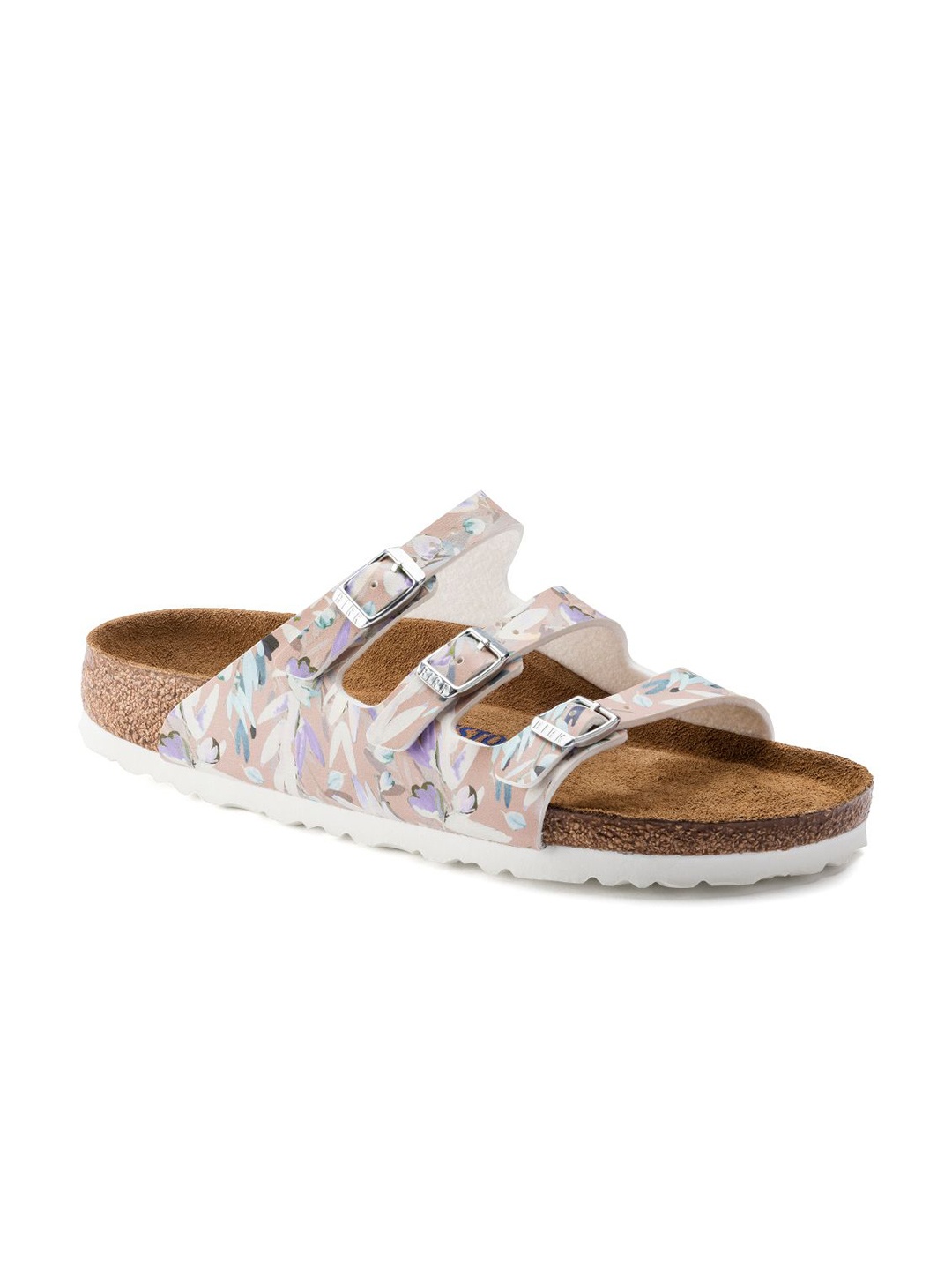 

Birkenstock Women Beige Florida Leather Narrow Width Open Toe Flats