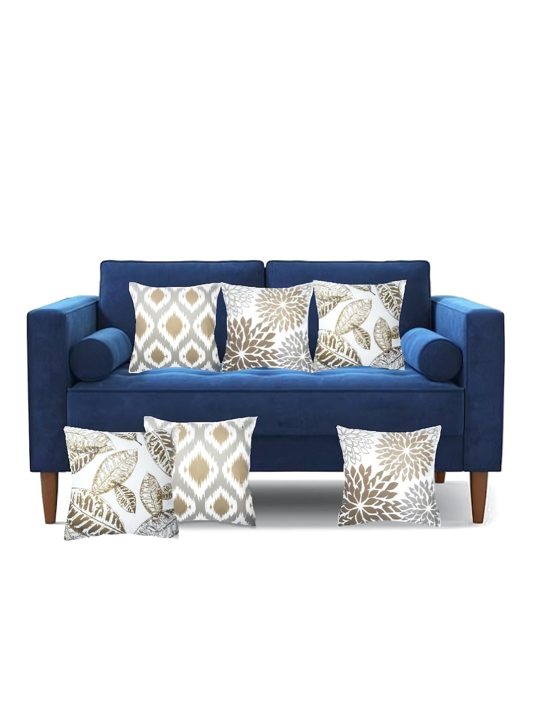 MODERN HOMES White & Coffee Brown Set of 6 Floral Square Cushion Covers