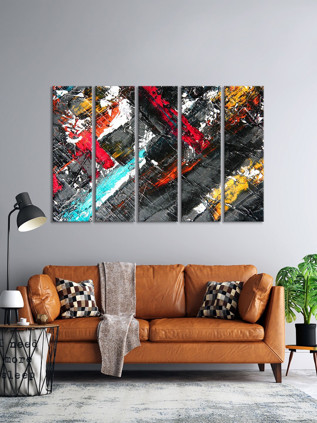 

999Store Set Of 5 Black & Red Abstract Wall Art Frames