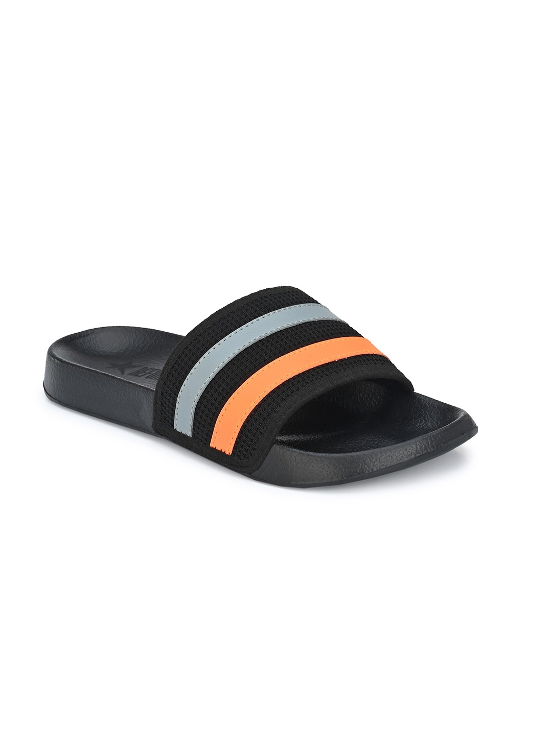 

REFOAM Men Orange & Black Striped Rubber Sliders