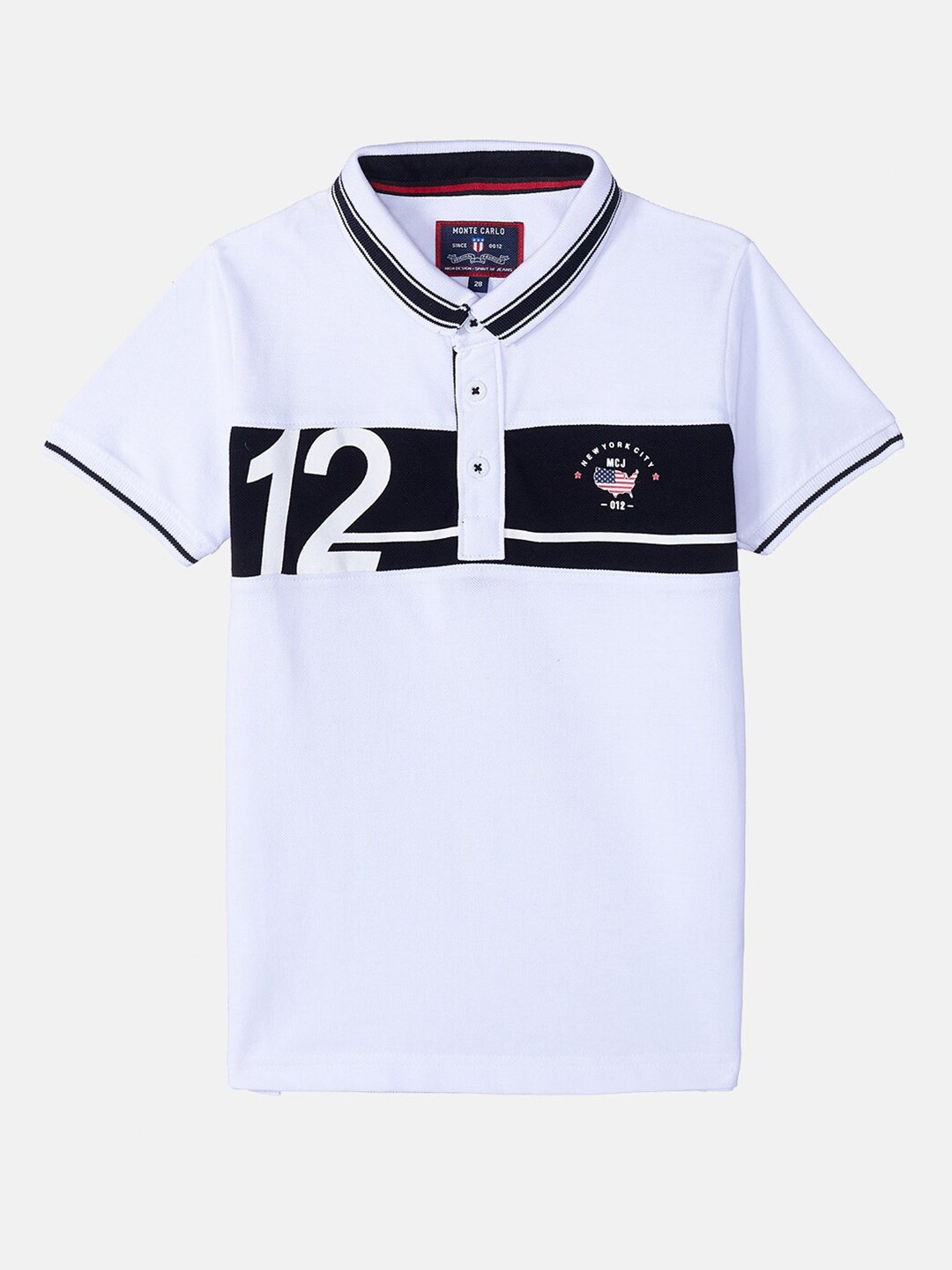 

Monte Carlo Boys White High Neck Applique T-shirt