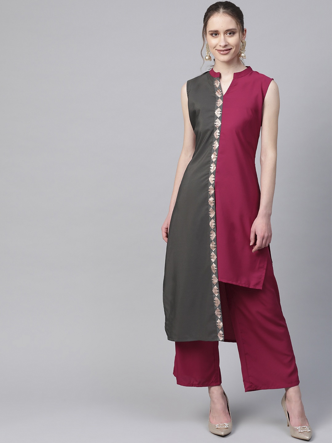 

ZIYAA Women Pink Colourblocked Crepe Kurta