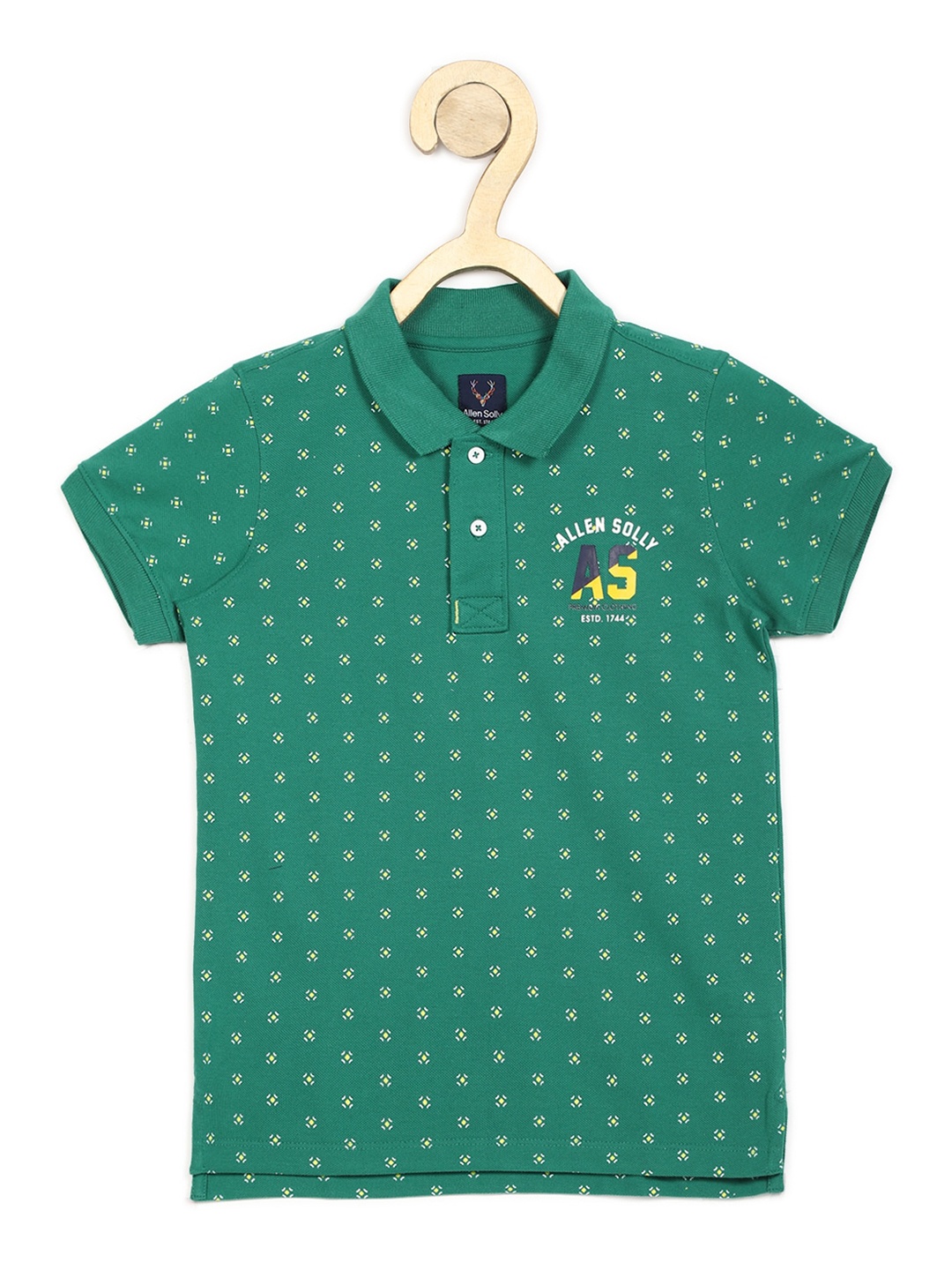 Allen Solly Junior Boys Green Printed Cotton Polo Collar Pure Cotton T-shirt