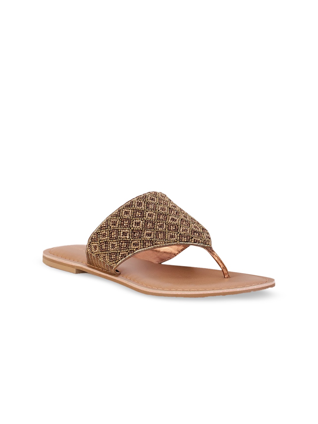 

Marie Claire Women Tan Coloured Embellished Open Toe Flats