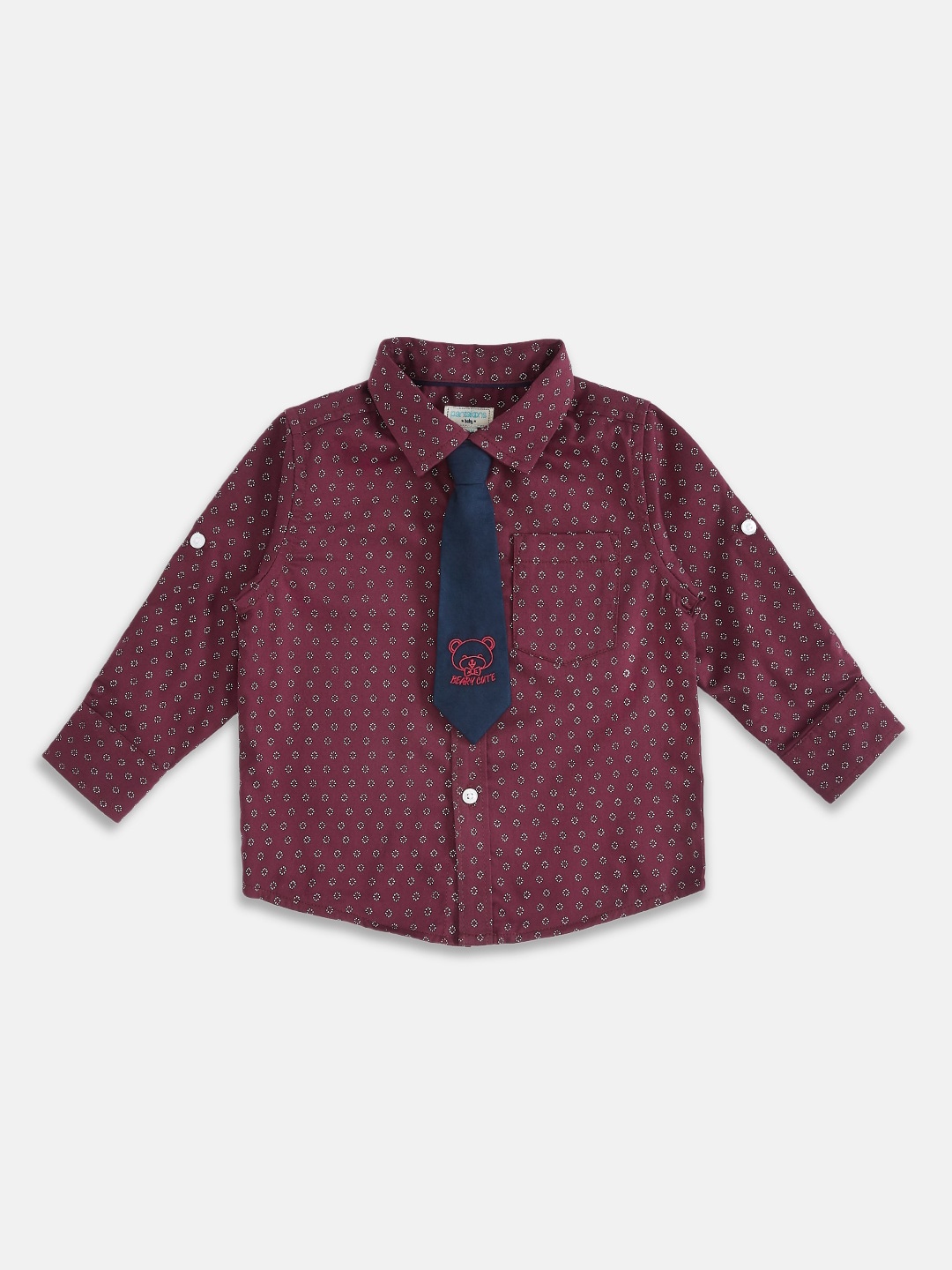 

Pantaloons Baby Boys Maroon Pure Cotton Regular Fit Printed Casual Shirt