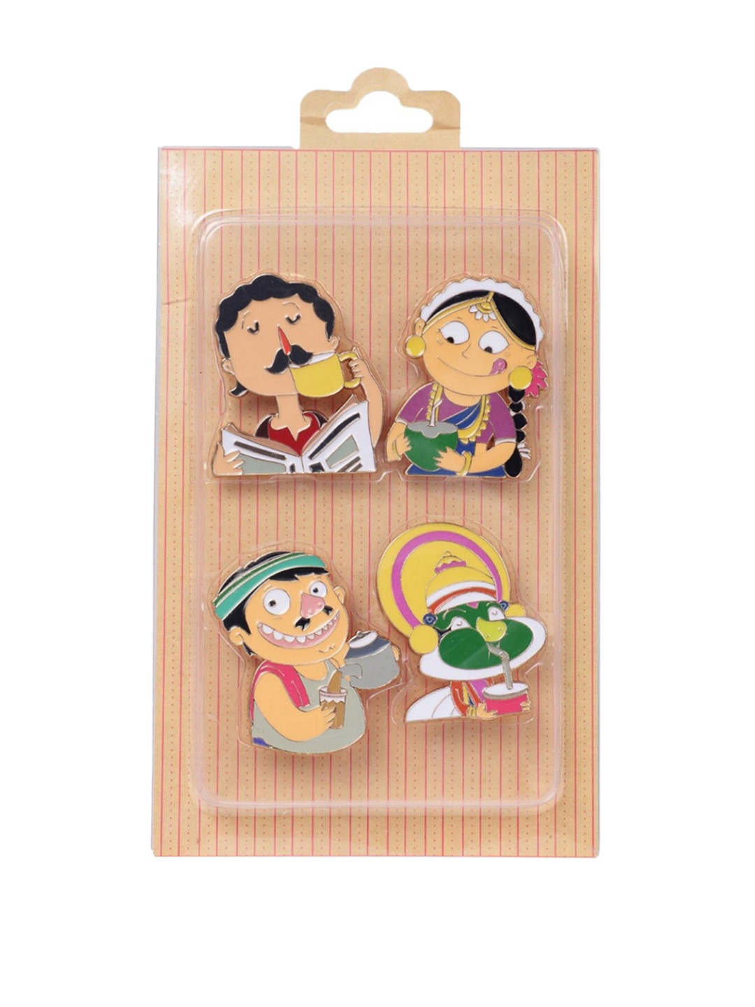 

Chumbak Set Of 4 Beige & Green Bobble Head Fridge Magnet