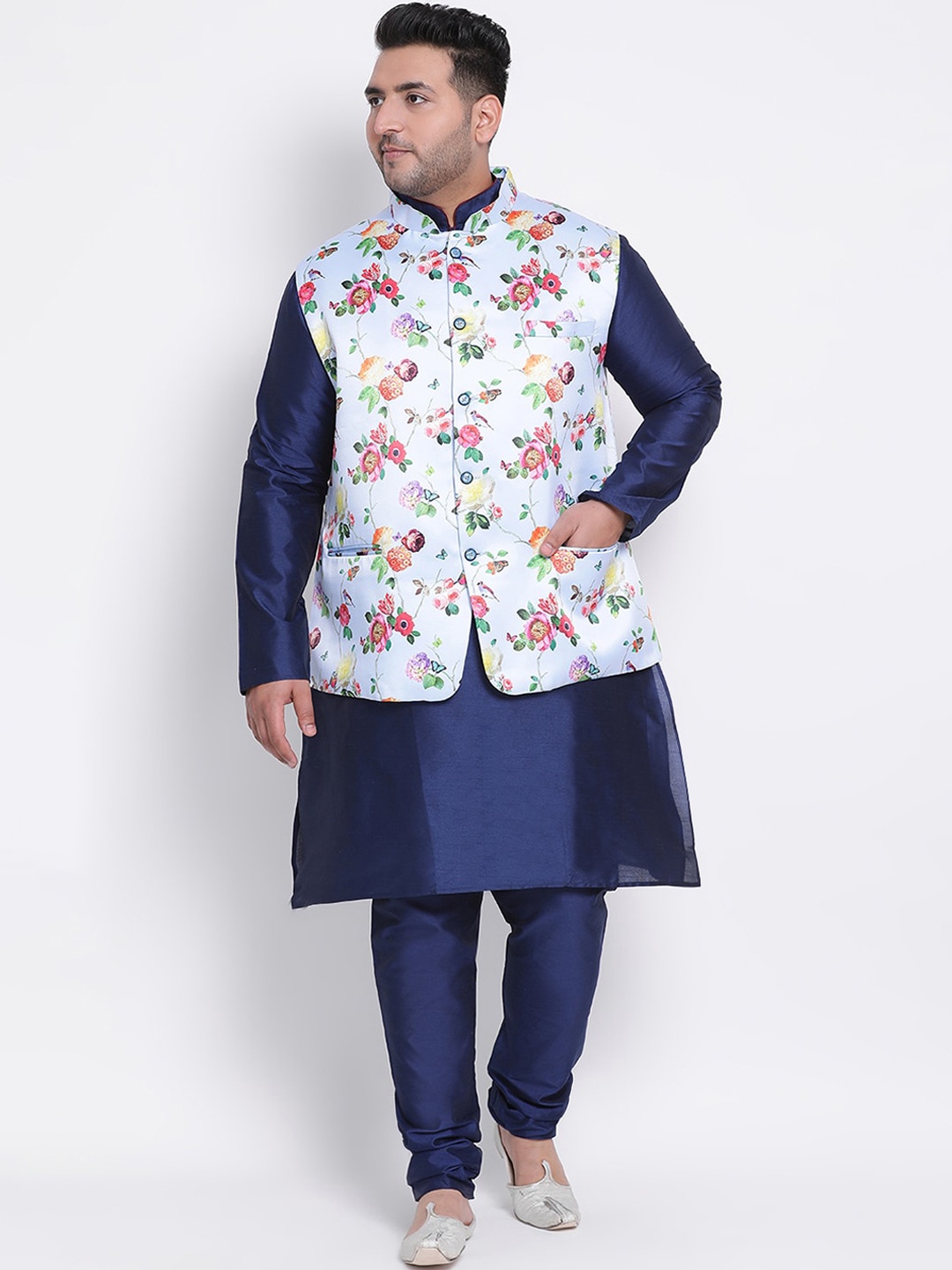 

hangup plus Men Multi Floral Dupion Silk Kurta with Pyjamas