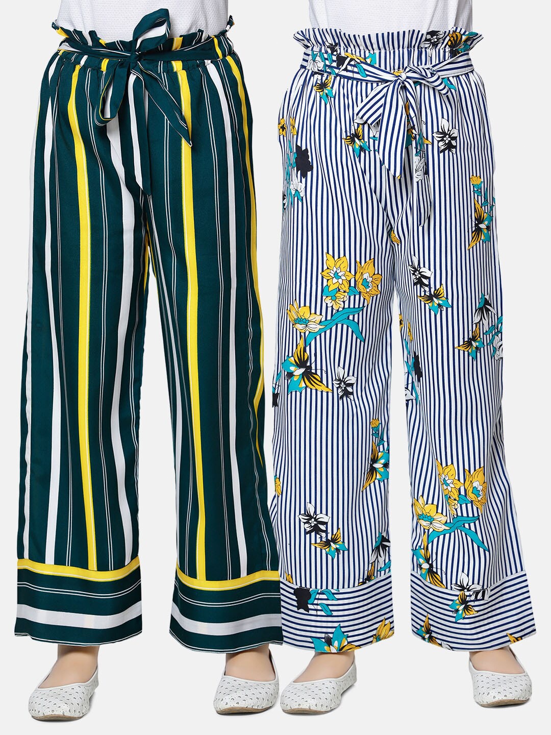 Cutiekins Girls Pack of Teal & White Striped Knitted Palazzos