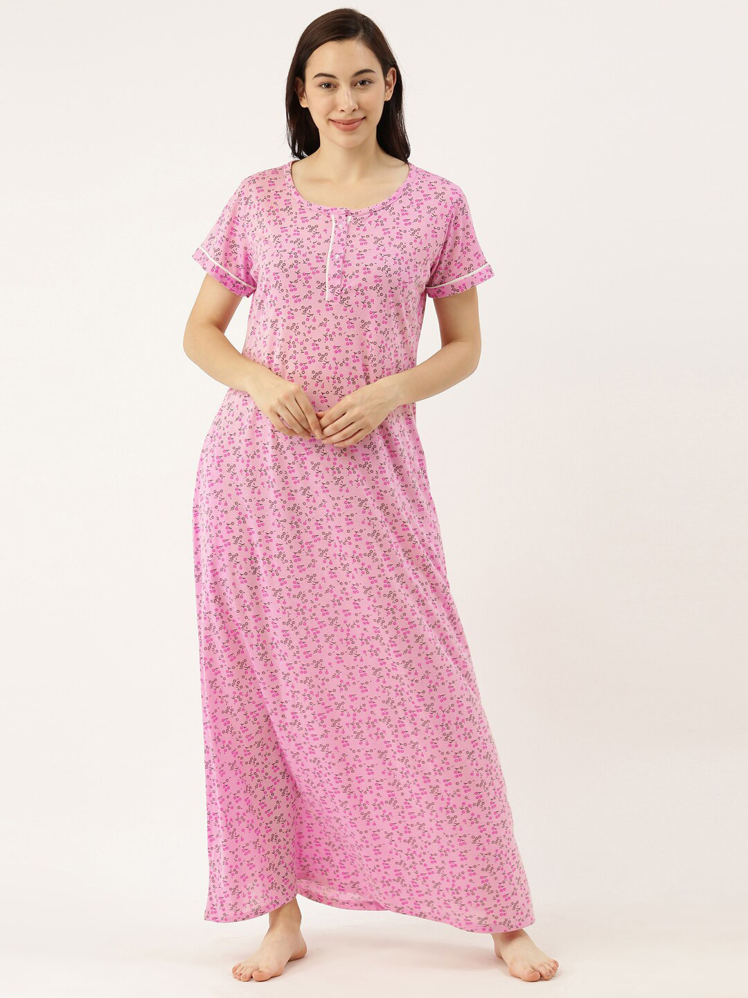 

Bannos Swagger Pink Printed Maxi Nightdress