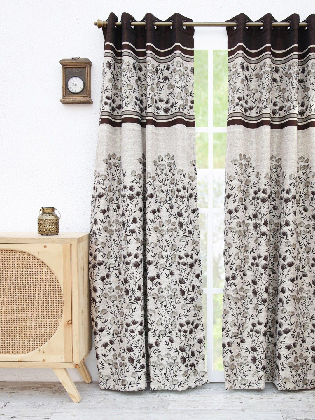 

Ariana Off White & Brown Floral Room Darkening Long Door Curtain