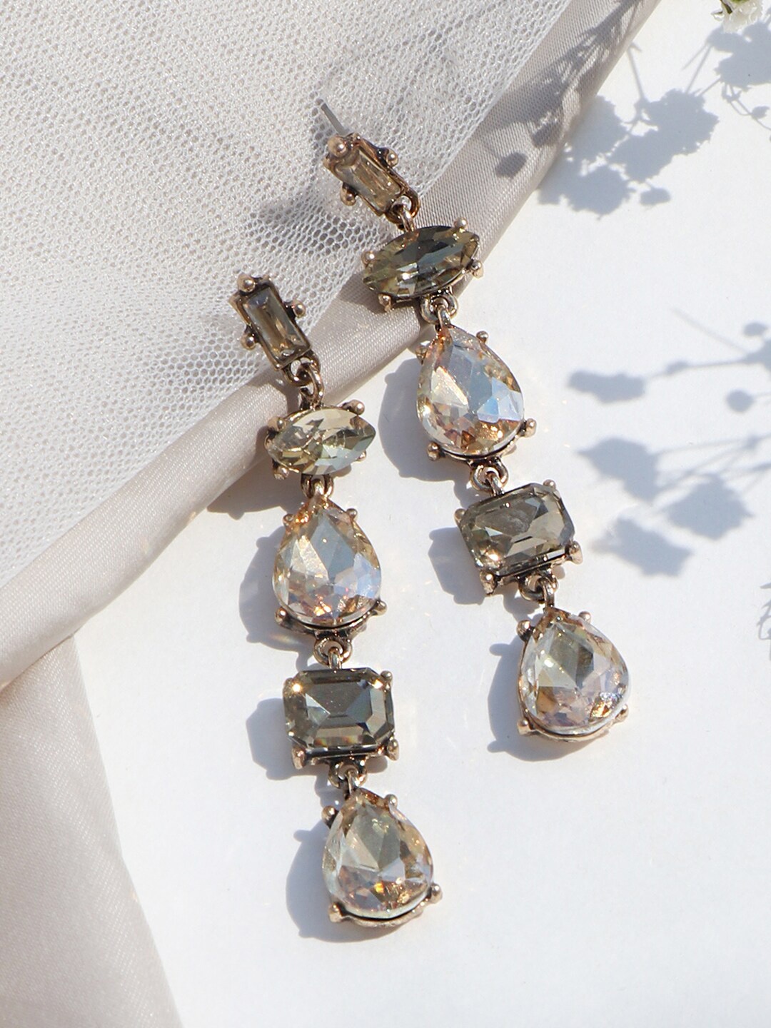 

JOKER & WITCH Gold-Toned & Off White Crystal Contemporary Drop Earrings