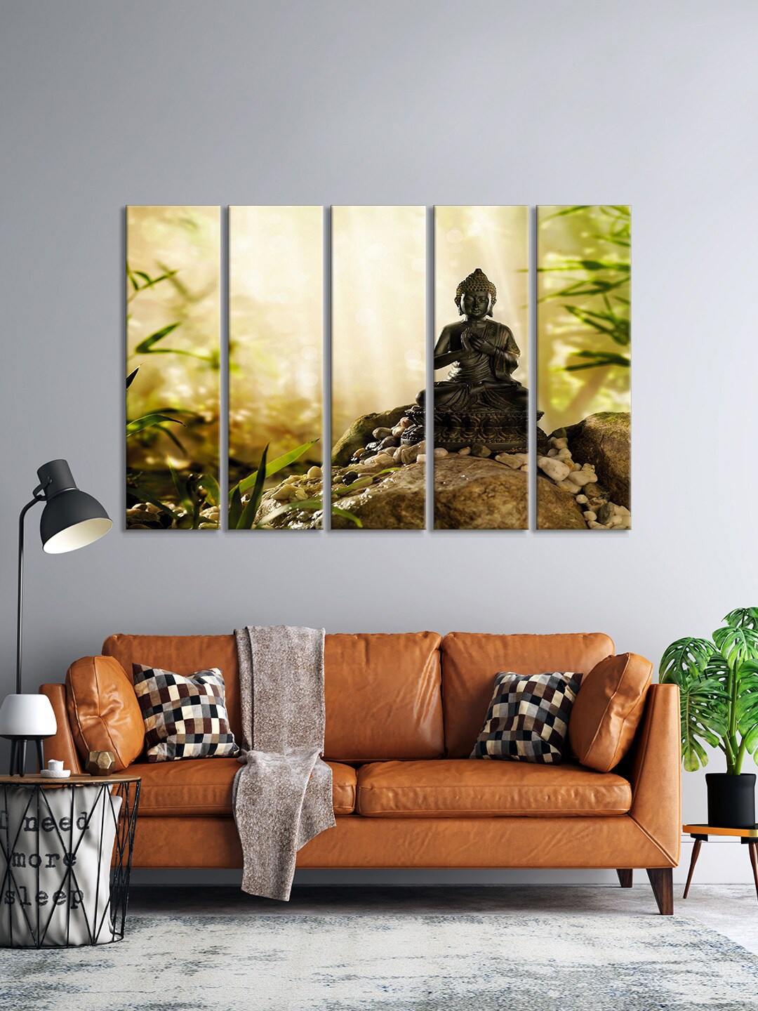 999Store Set Of 5 Brown & Green Buddha Sitting On Stone Wall Art Frames