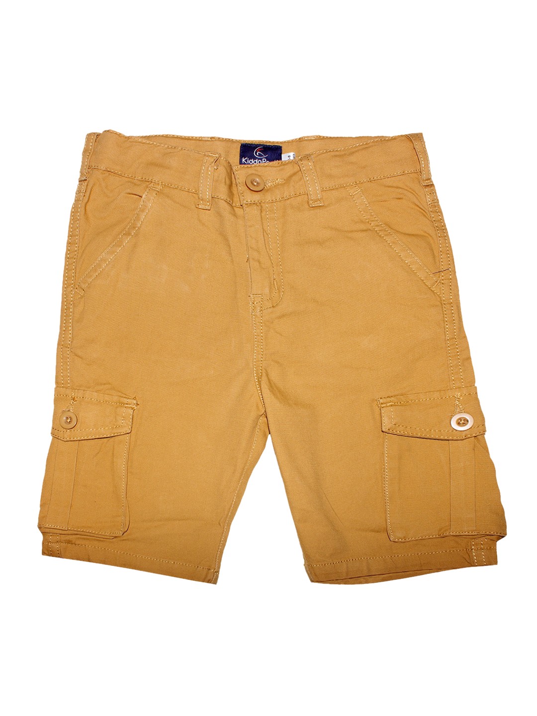 

KiddoPanti Boys Mustard Yellow Mid-Rise Cotton Twill Woven Knee Length Cargo Shorts