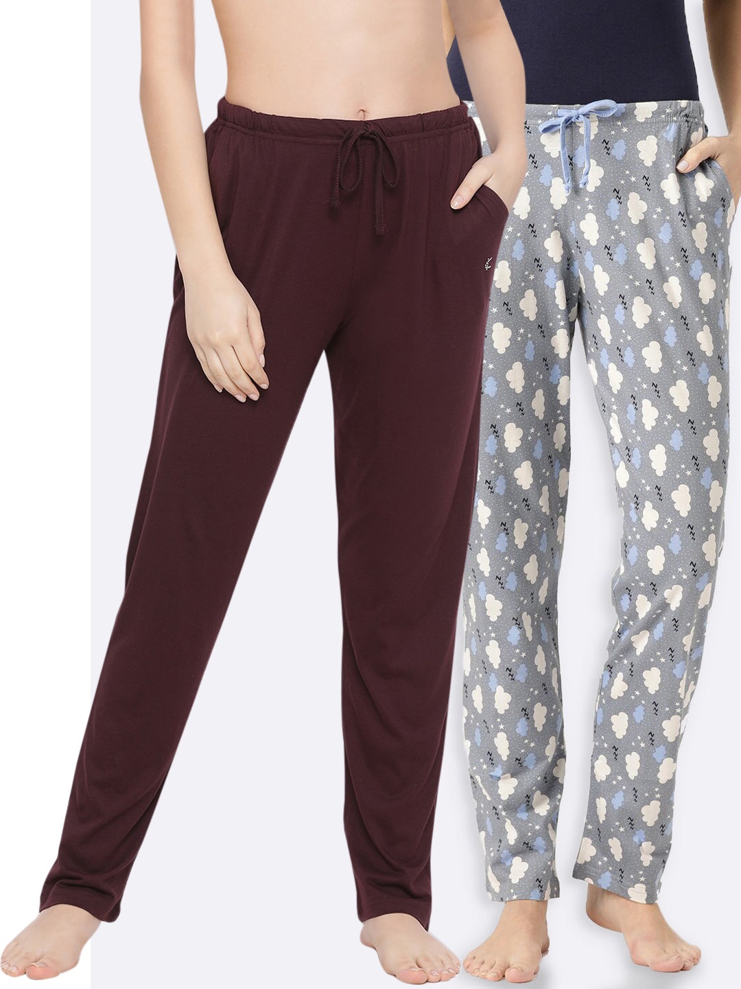 Kanvin Women Pack Of 2 Pure Cotton Lounge Pants, Brown