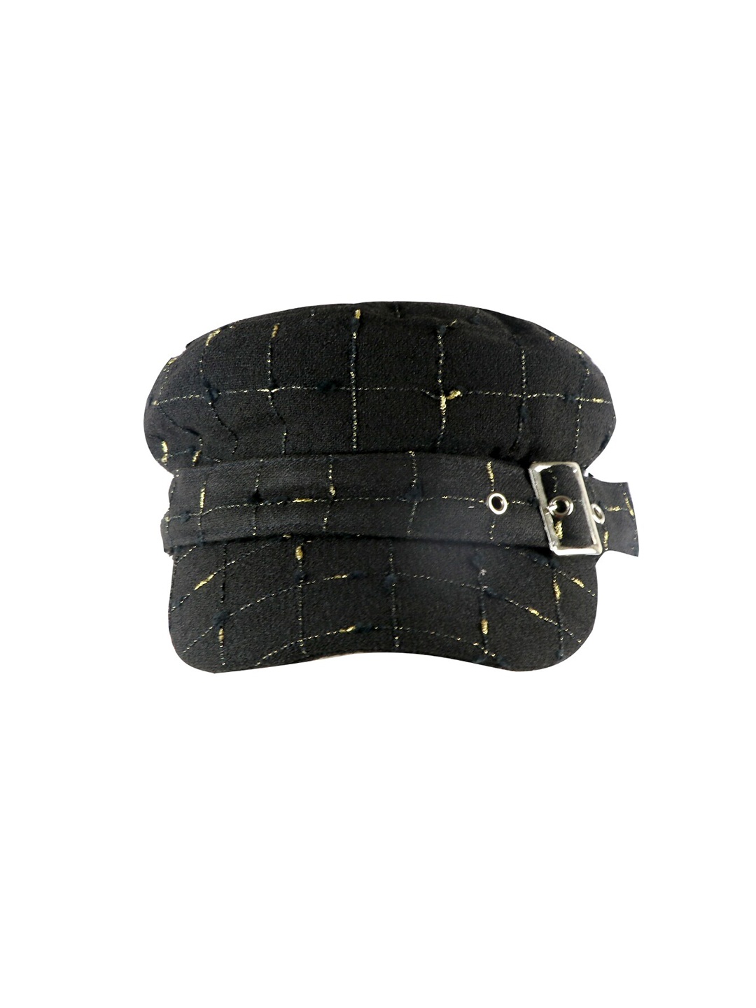 

iSWEVEN Unisex Black & Golden Checked Ascot Cap