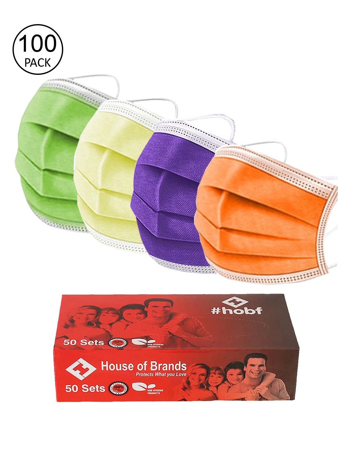 

Swiss Design Pack of 100 3-Ply Masks with Nose Pins, Multi