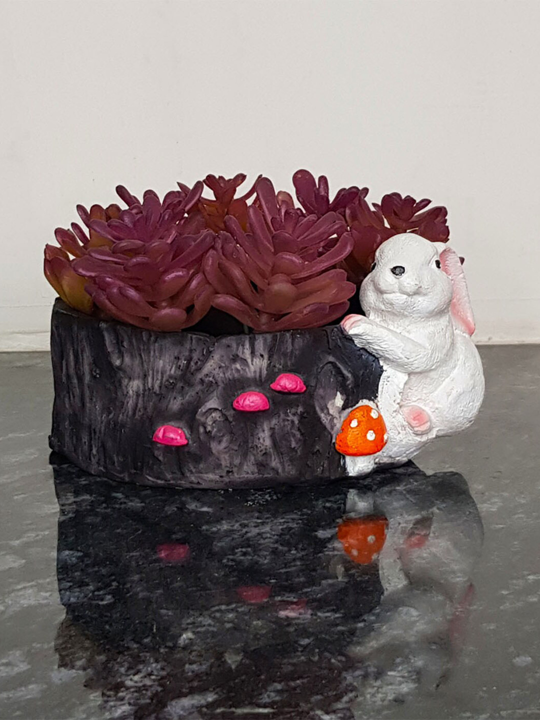 

Wonderland White & Black Rabbit with Round Succulent Planter