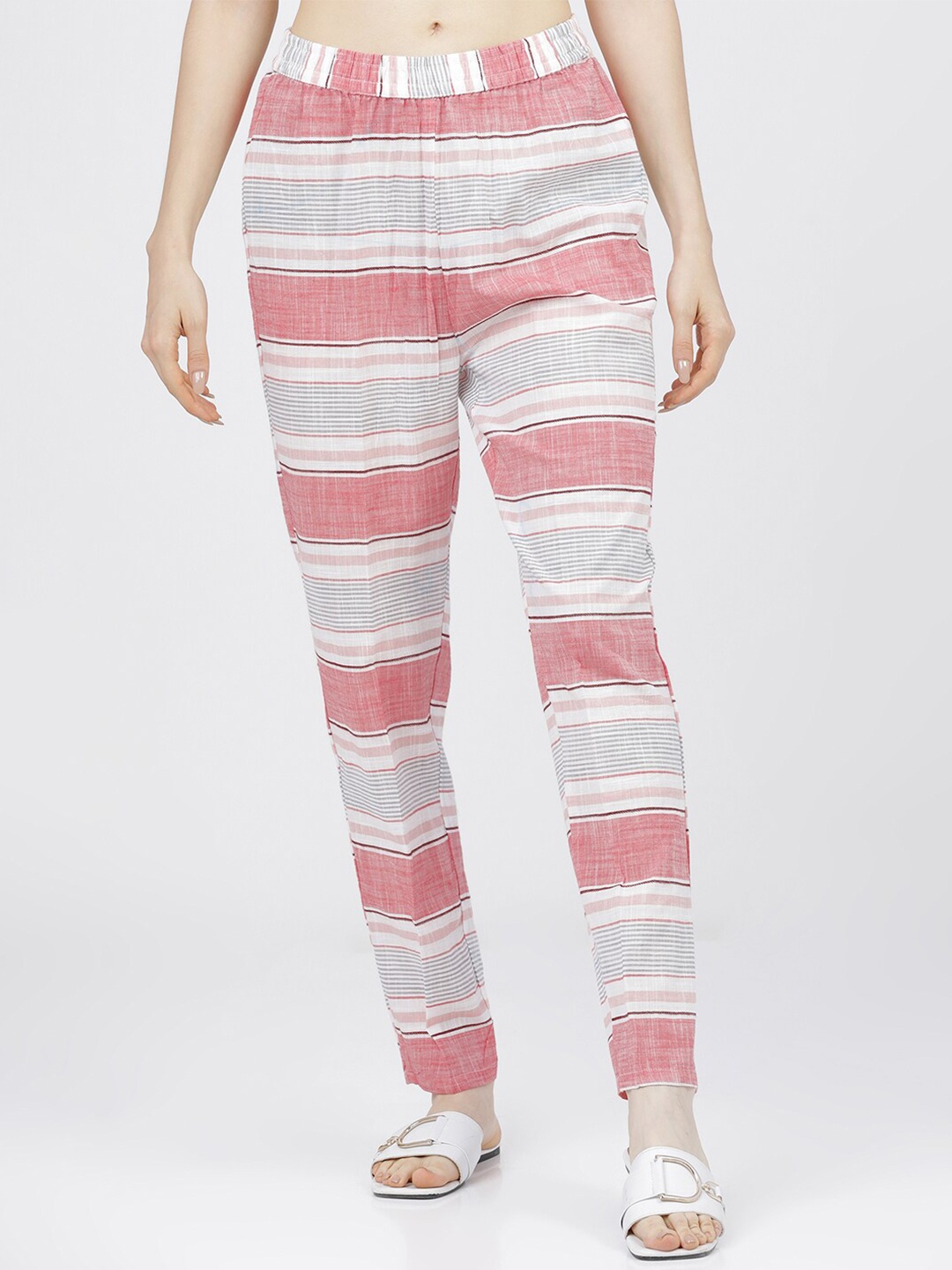 

Vishudh Women Cream & Pink Striped Palazzos