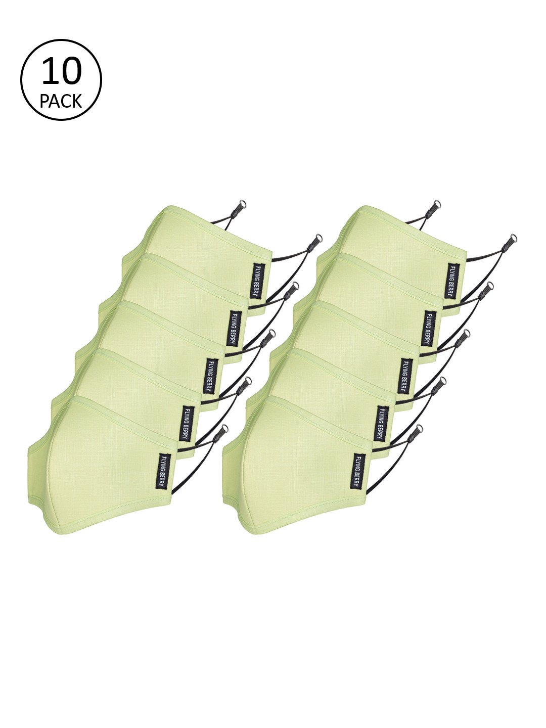 

FLYING BERRY Pack Of 10 Solid 3-Ply Reusable Anti Pollution Linen N95 Masks, Green