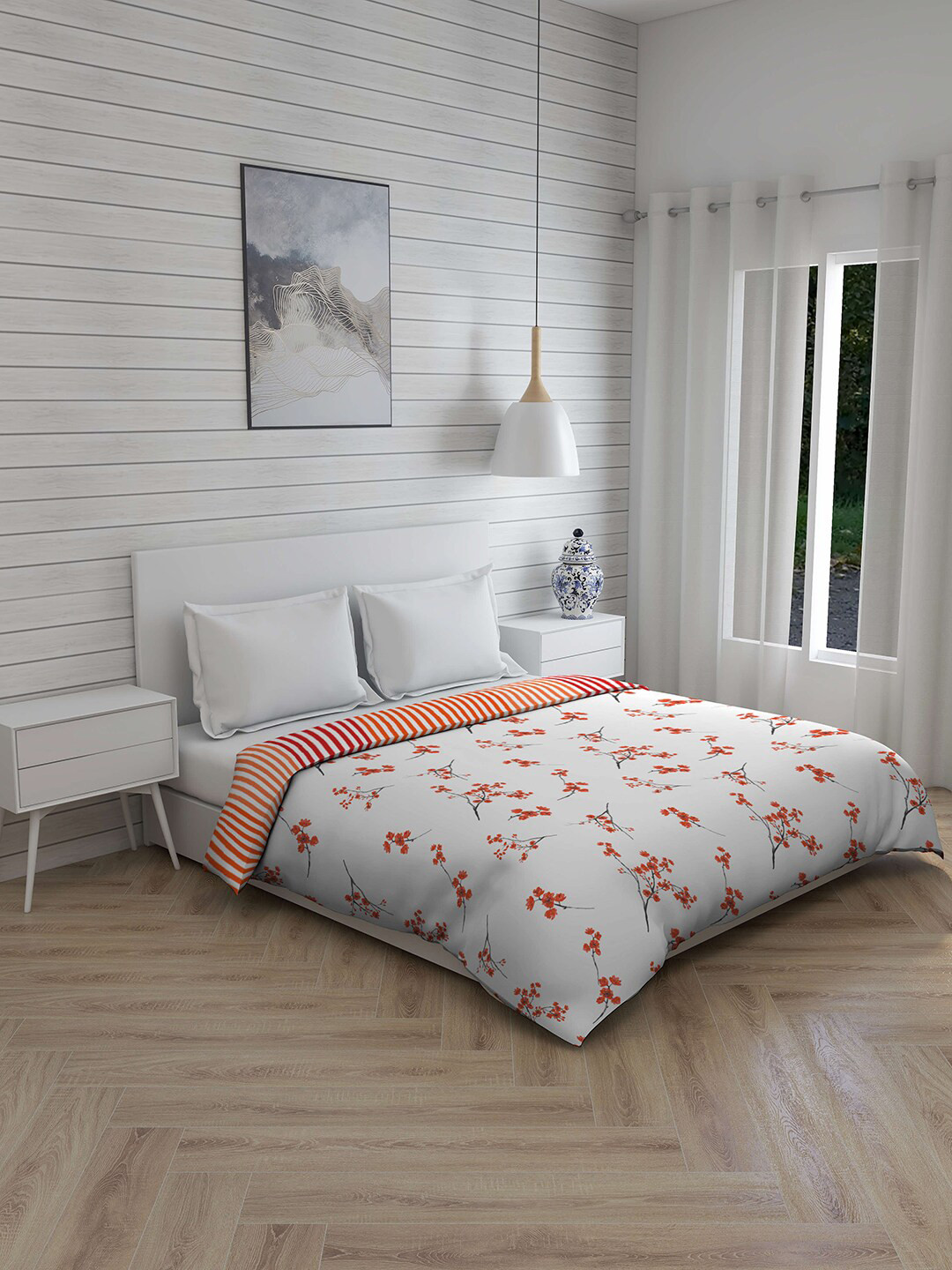 

Layers White & Orange Floral AC Room 120 GSM Double Bed Comforter