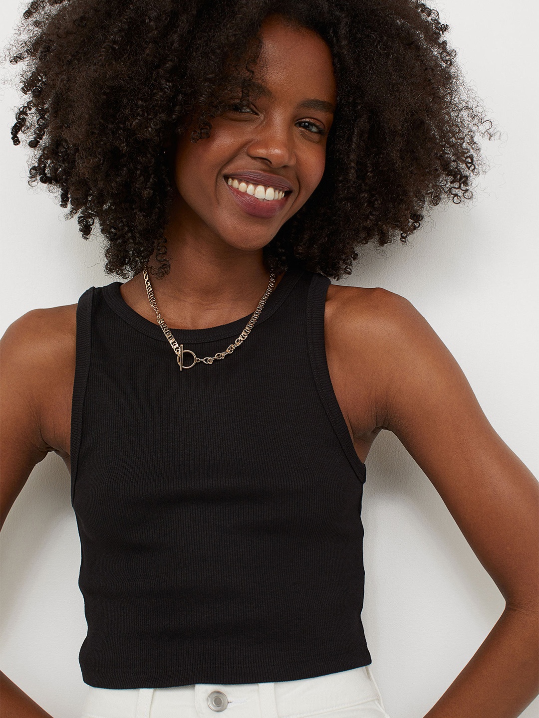 

H&M Women Black Ribbed Crop Top