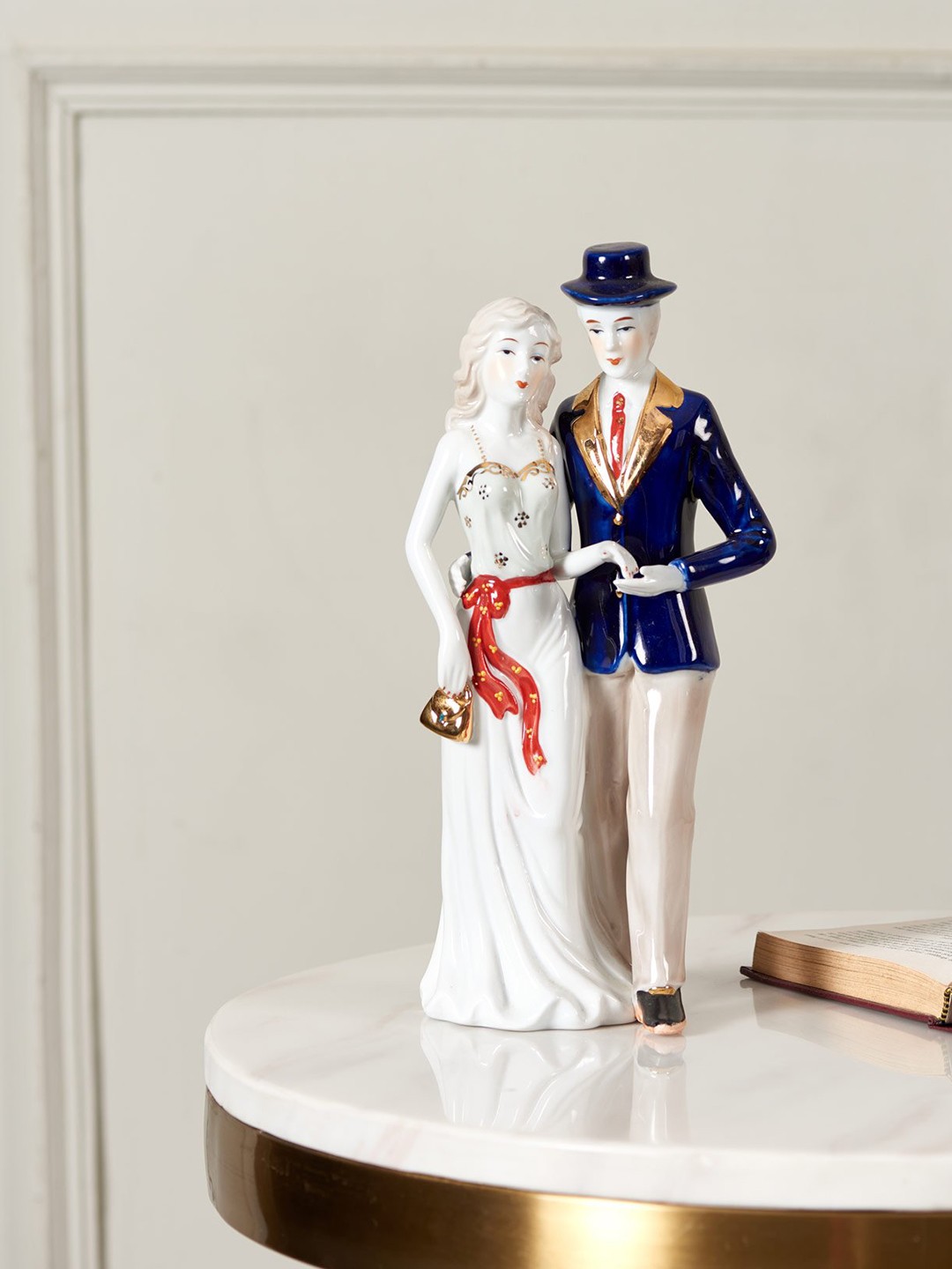 

THEDECORKART White & Blue Hand-Painted Victorian Lady Fine Porcelain Figurine Showpiece