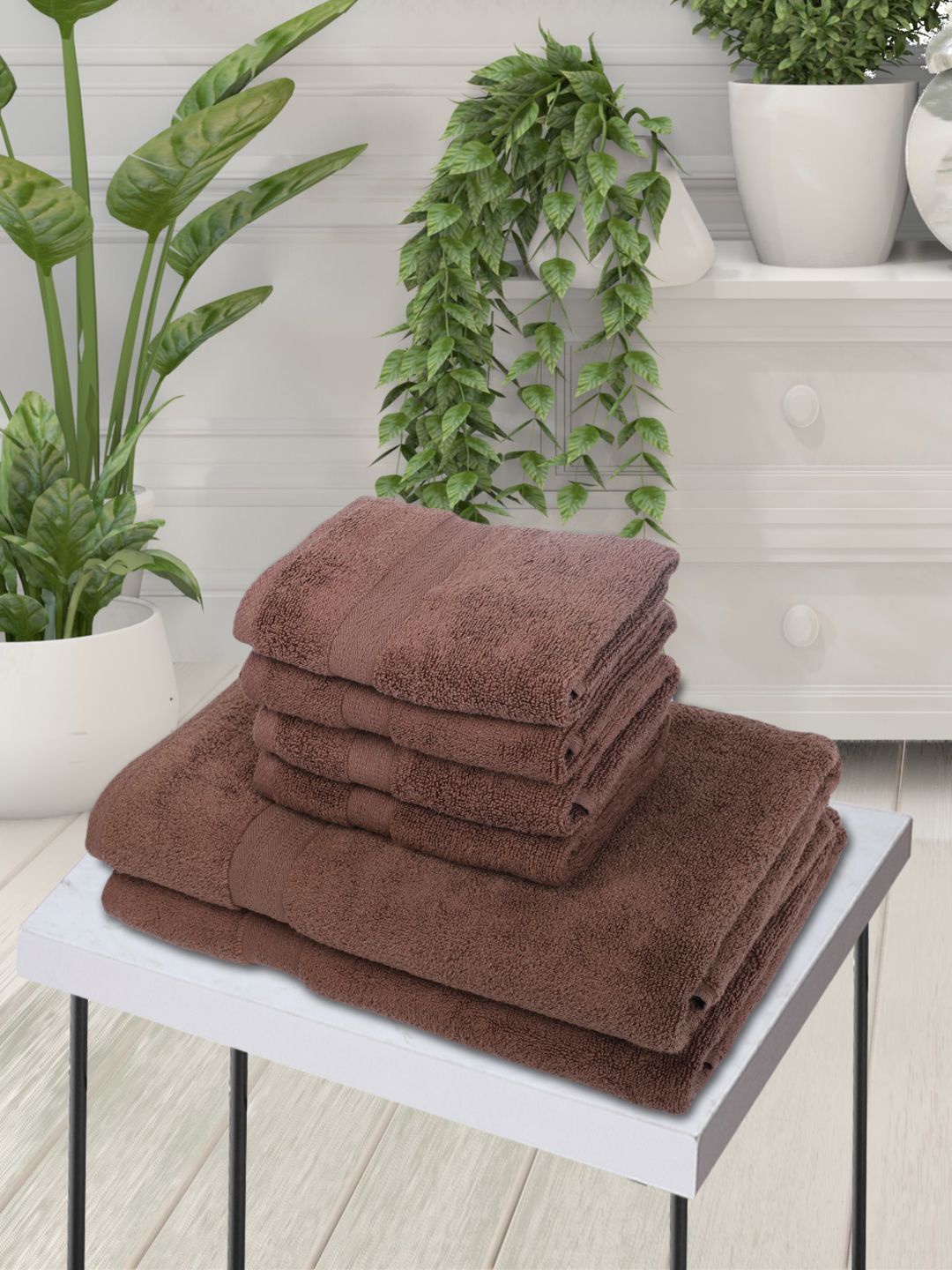 

BIANCA Set Of 6 Brown Solid 500 GSM Zero-Twist Pure Cotton Ultra-Fluffy Towels