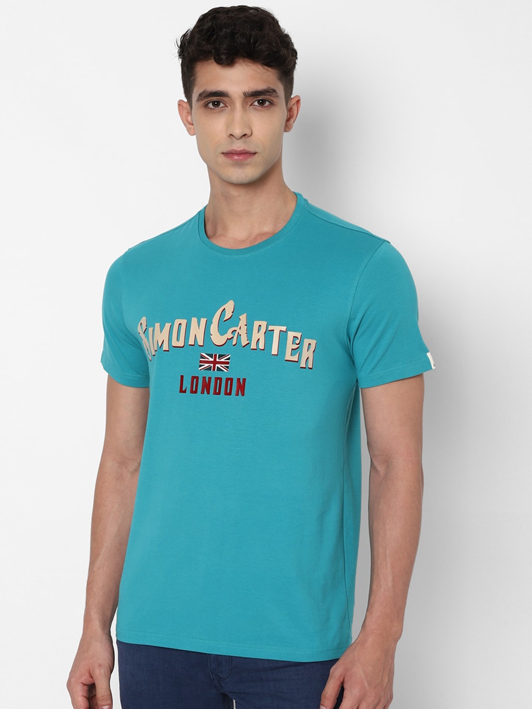 

SIMON CARTER LONDON Men Blue Typography Printed Slim Fit T-shirt