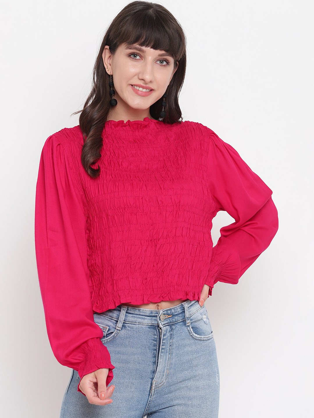 

Aawari Pink Smocked Crop Top
