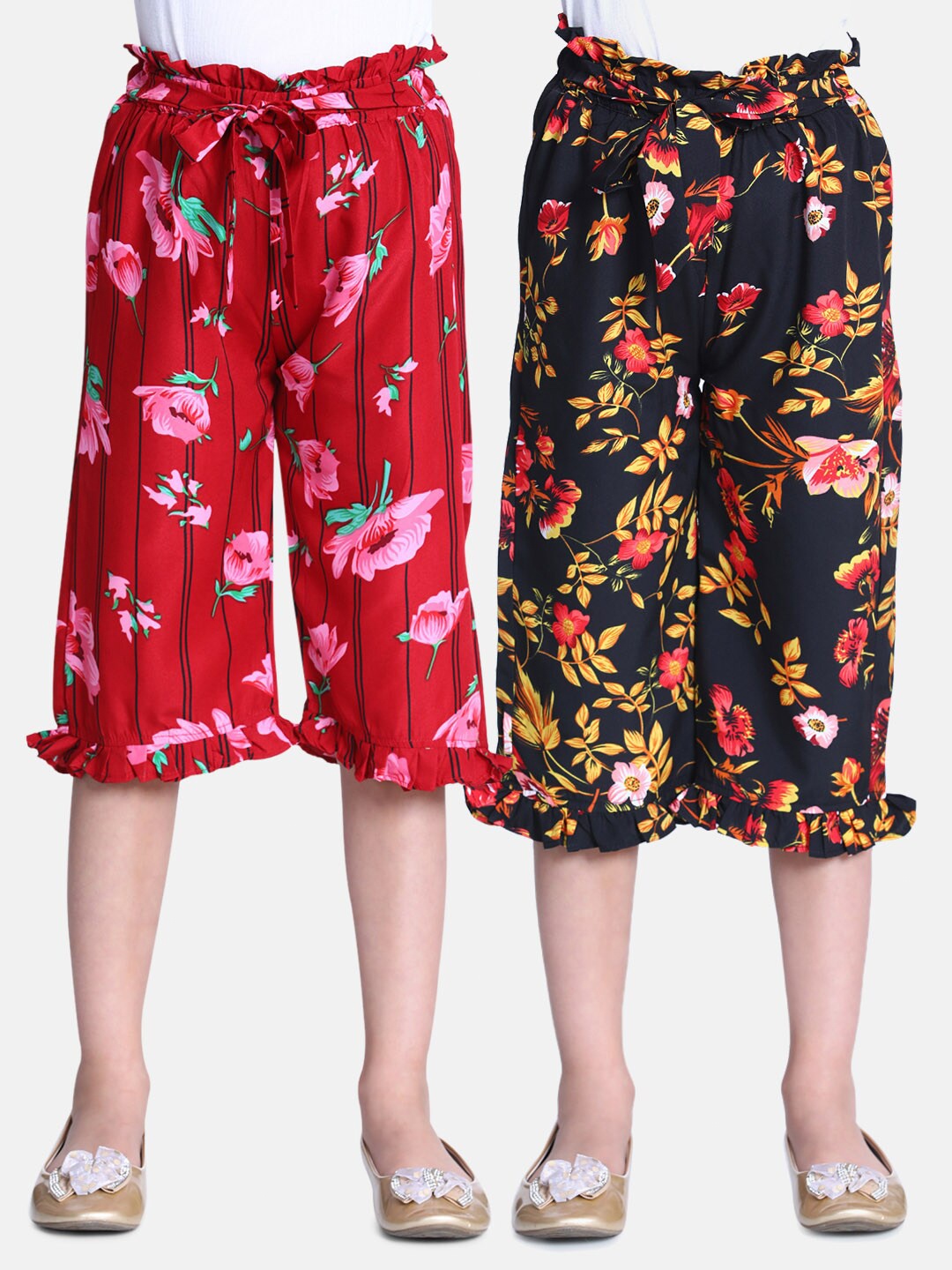 

Cutiekins Pack of 2 Girls Black & Red Printed Capris