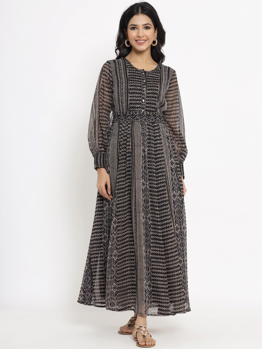

Juniper Black & Multicoloured Chiffon Maxi Dress