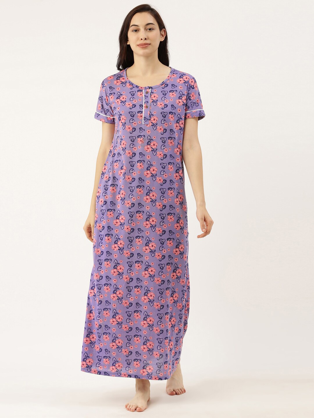 

Bannos Swagger Purple Floral Printed Maxi Nightdress