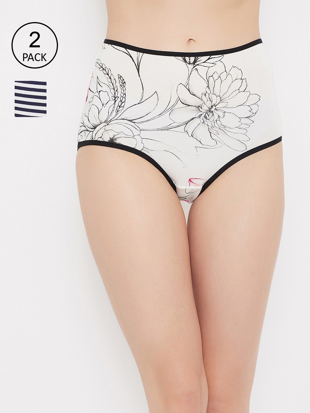 

Clovia Women Pack Of 2 Printed Cotton Hipster Briefs COMPN1120, White