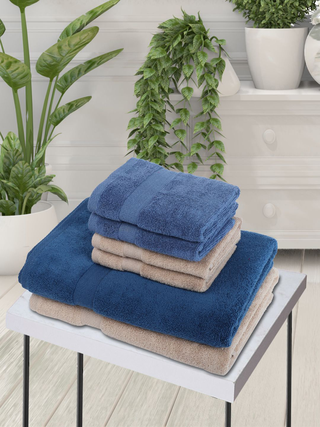 

BIANCA Set Of 6 Solid 500 GSM Pure Cotton Towel Set, Navy blue