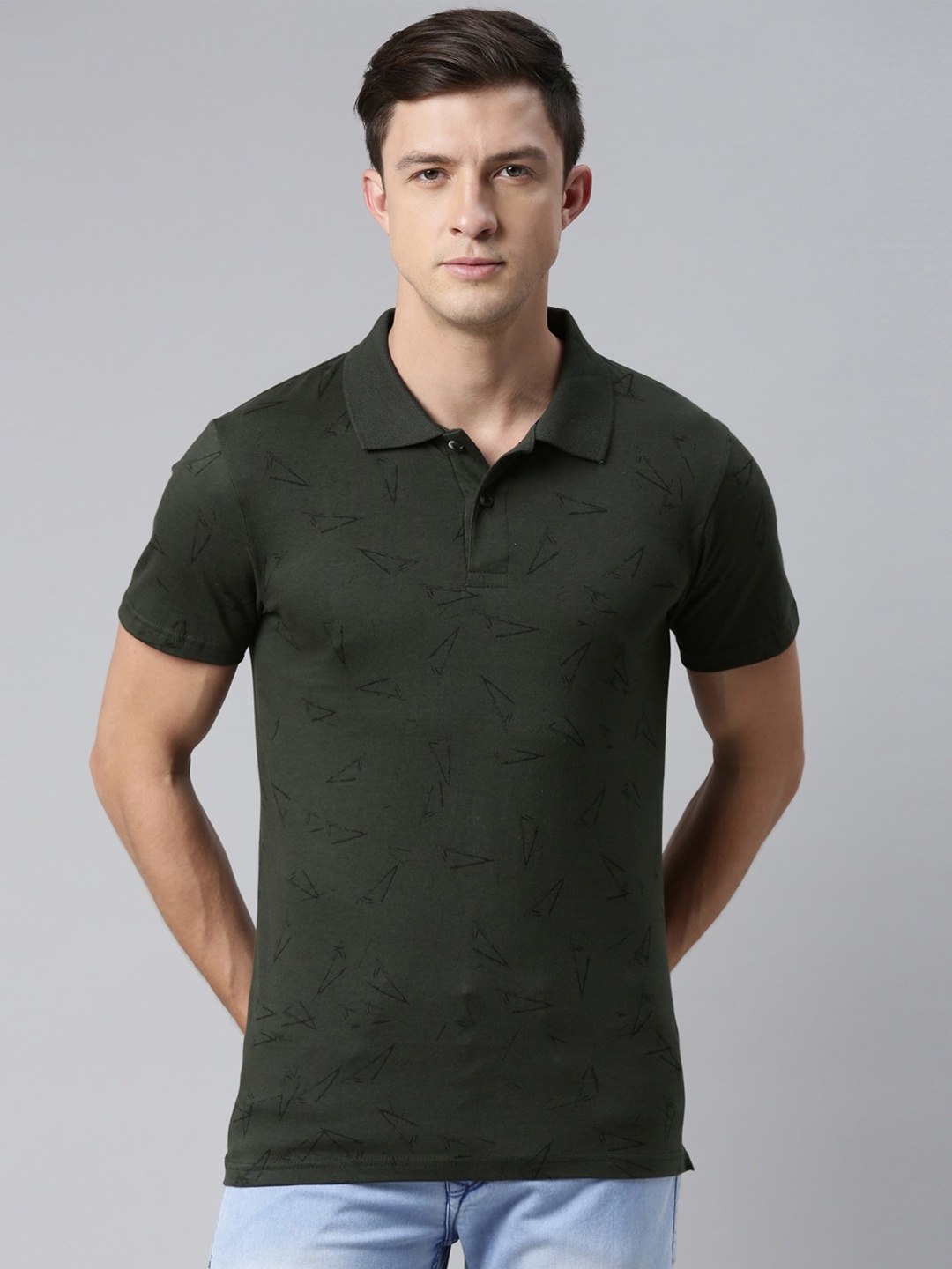 

Kryptic Men Olive Polo Collar T-shirt