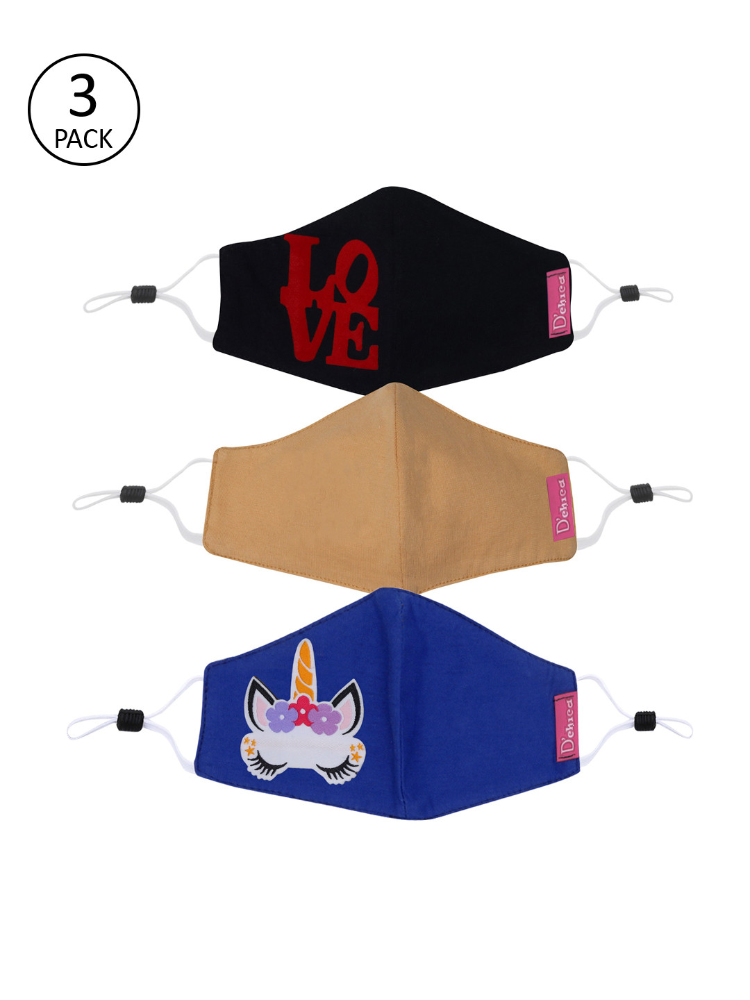 

DChica Girls Pack Of 3 2-Ply Assorted Reusable Cotton Cloth Face Masks