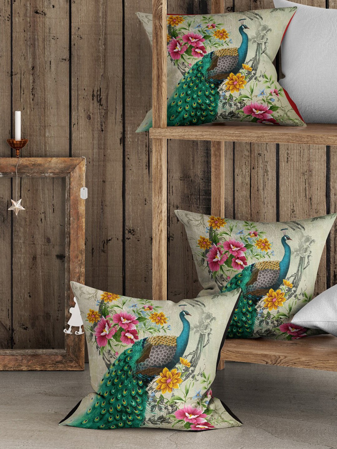 

BIANCA Grey & Beige Set of 3 Floral Square Cushion Covers