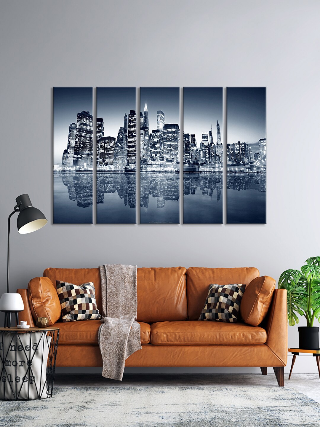 

999Store Set Of 5 Navy Blue & White Beautiful Buildings Hong Kong Wall Art Frames
