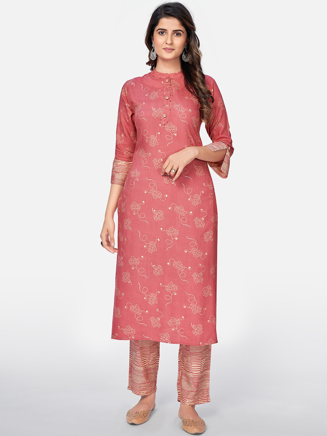 

Vbuyz Women Pink Ethnic Motifs Printed Kurta with Trousers