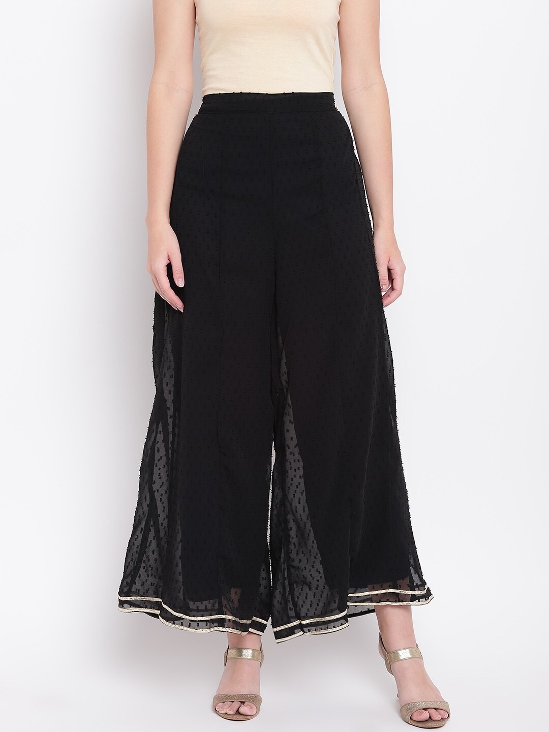

RIVI Women Black Dobby Weave Ethnic Palazzos