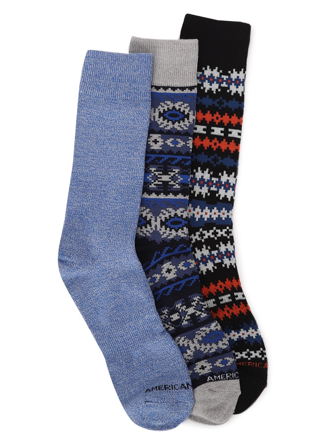 

AMERICAN EAGLE OUTFITTERS Men Pack Of 3 Patterned Calf-Length Socks, Blue