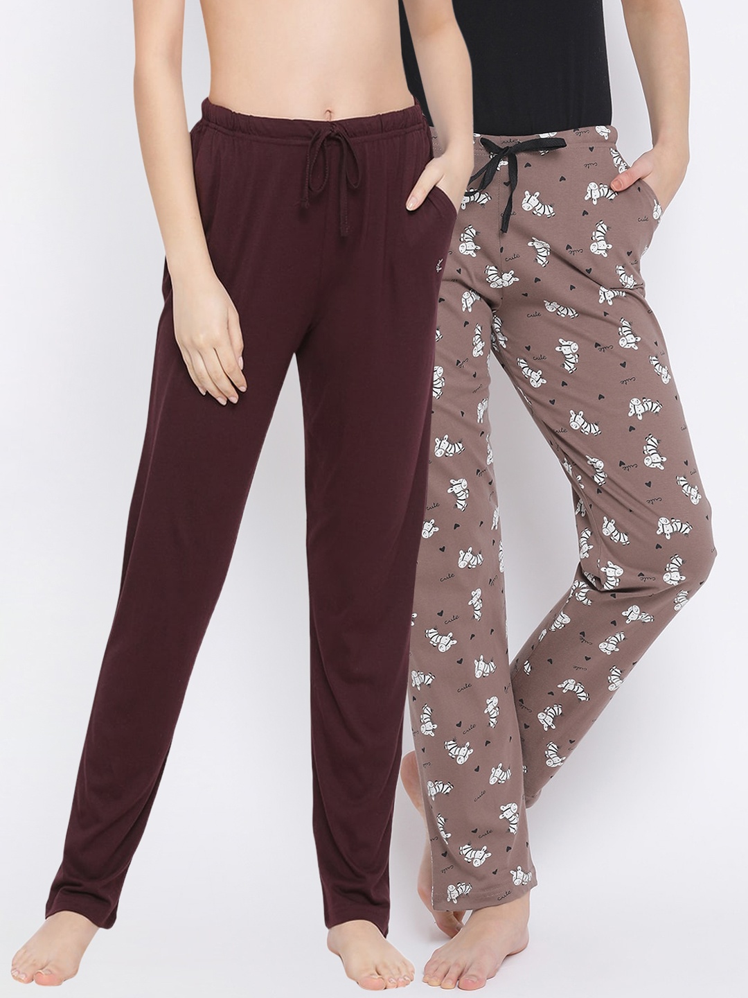 

Kanvin Women Pack Of 2 Pure Cotton Lounge Pants, Brown